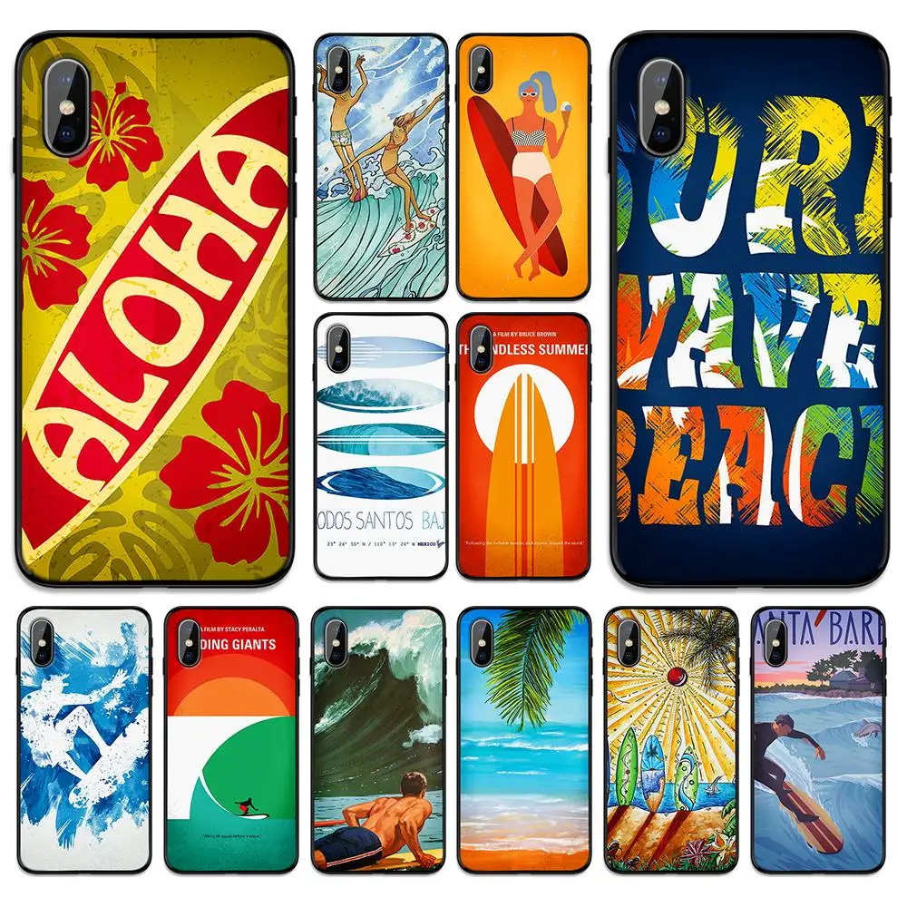 

surfboard surfing art surf Soft TPU Case Cover for Apple iPhone 6 6S 7 8 Plus 5 5S SE X XS MAX XR Silicone Cases