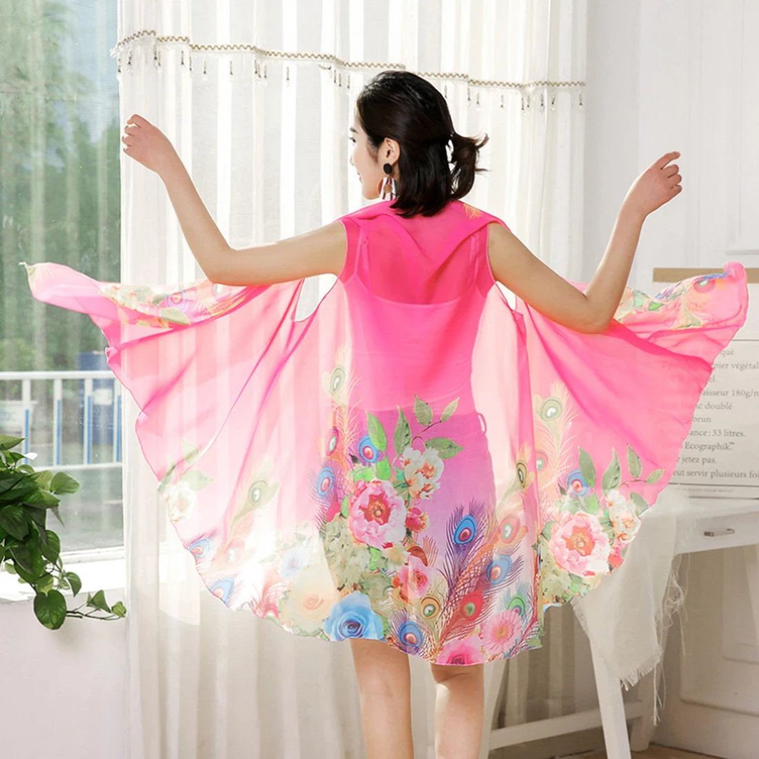

150*100cm Oversized Chiffon Scarf Women Pareo Beach Cover Up Wrap Sarong Sunscreen Long Cape Female 2019 Summer Print Silk Scarf