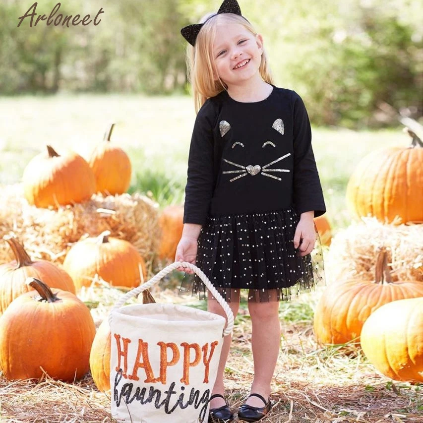 Arloneet Платья для женщин маленьких Детское платье для девочек кошка Блёстки-пачка принцессы платье в горошек зимнее платье nov24 P30