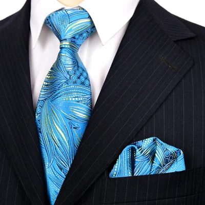 Цветочный узор Королевский синий лазурный бирюзовый Красный Фуксия мужские галстуки Карманный квадратный галстук набор шелк жаккард Тканые - Цвет: Turquoise Tieset
