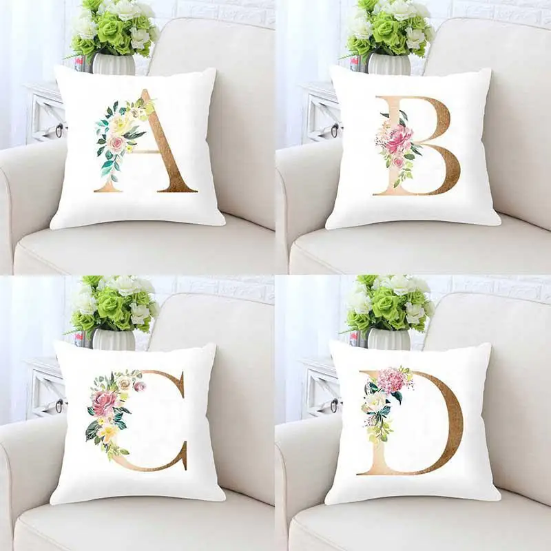 

2 Sides Print Alphabet Cushion Cover 26 English Letter Pillow Case Garland Flower Combination Single Word Diy Custom For Home