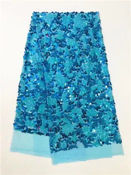 

2017 Hot selling Pink Sequin Lace french lace fabric high quality african net lace fabric for wedding dresses sky blue