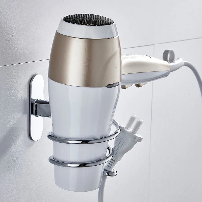

Wall Mounted Stainless Steel Hair Dryer Rack Nail-Free Bathroom Storage Rack Shelf Household Storage Organizer Hair Dryer Holder