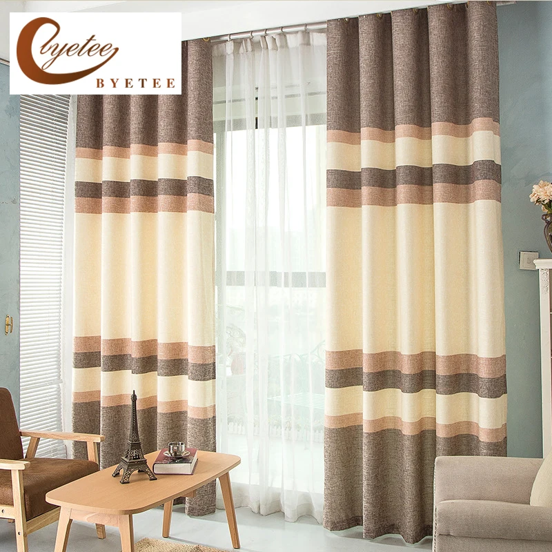 

{byetee}Luxury Faux Cotton Linen Strip Curtains for Living Room Door Drapes European Modern Elegant Bedroom Shade Curtain