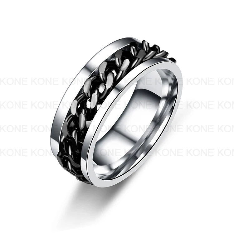 UZone, красочная цепочка, Спиннер, кольцо для мужчин, хип-хоп, панк, нержавеющая сталь, Черное золото, обручальное кольцо, мужские кольца, модный подарок - Цвет основного камня: Black