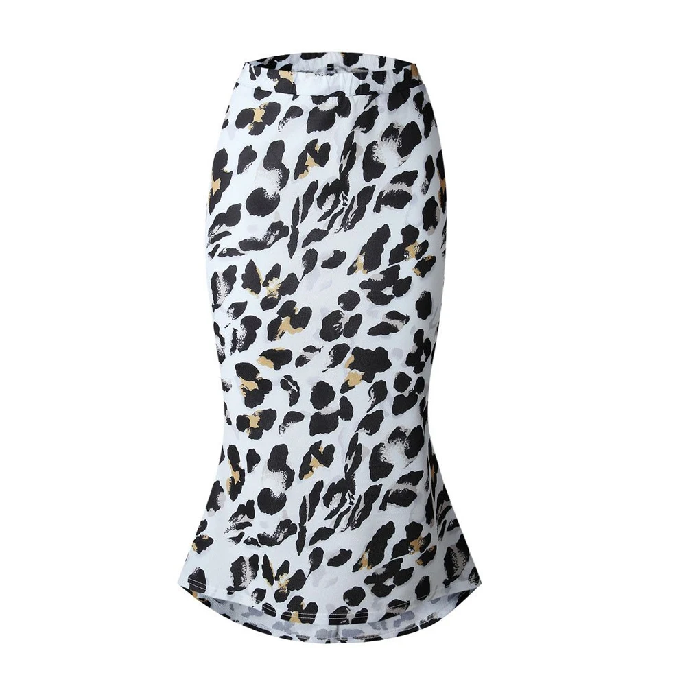 Женская пикантная Юбка Лето Vogue Ретро Высокая талия с леопардовым принтом вечернее длинное юбка ежедневно тонкий - Цвет: white