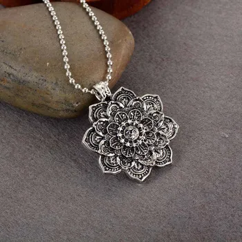 Vintage OM Mandala Amulet Lotus Meditation Pendant Necklace Spiritual Tibetan Geometry Religious Necklaces Lovers Jewelry