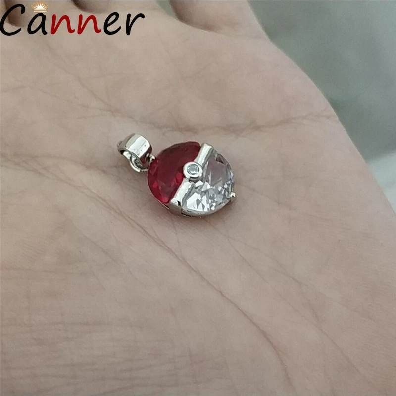 CANNER Long Chain Necklaces For Women Red Crystal Necklaces Pokemon Pendant Necklaces Jewelry Clavicle Chain Collier Gifts F40