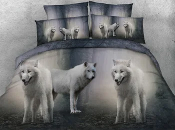 

JF-338 Magnificent White Wolf print bed cover set 3pcs duvet cover + pillowcase