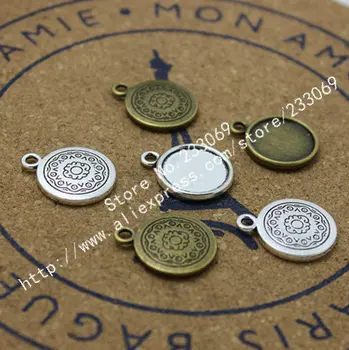 

30pcs/lot Two color Cabochon Pendant Settings Jewelry Pendant Blanks 14mm Jewelry accessories Fit Jewelry Making T0041