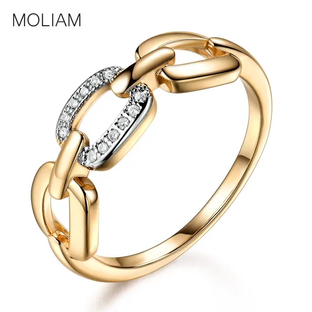 MOLIAM Rings for Women Gold-Color 3 Square Connected Cubic Zirconia Mid Ring Lad MOLIAM Rings for Women Gold-Color 3 Square Connected Cubic Zirconia Mid Ring Lad