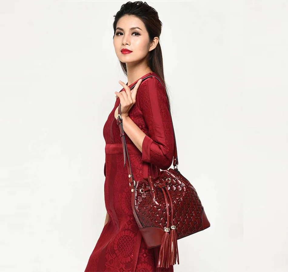 Горячая Распродажа, Новая высококачественная сумка-мешок из натуральной кожи с кисточками, роскошные женские сумки, дизайнерские сумки