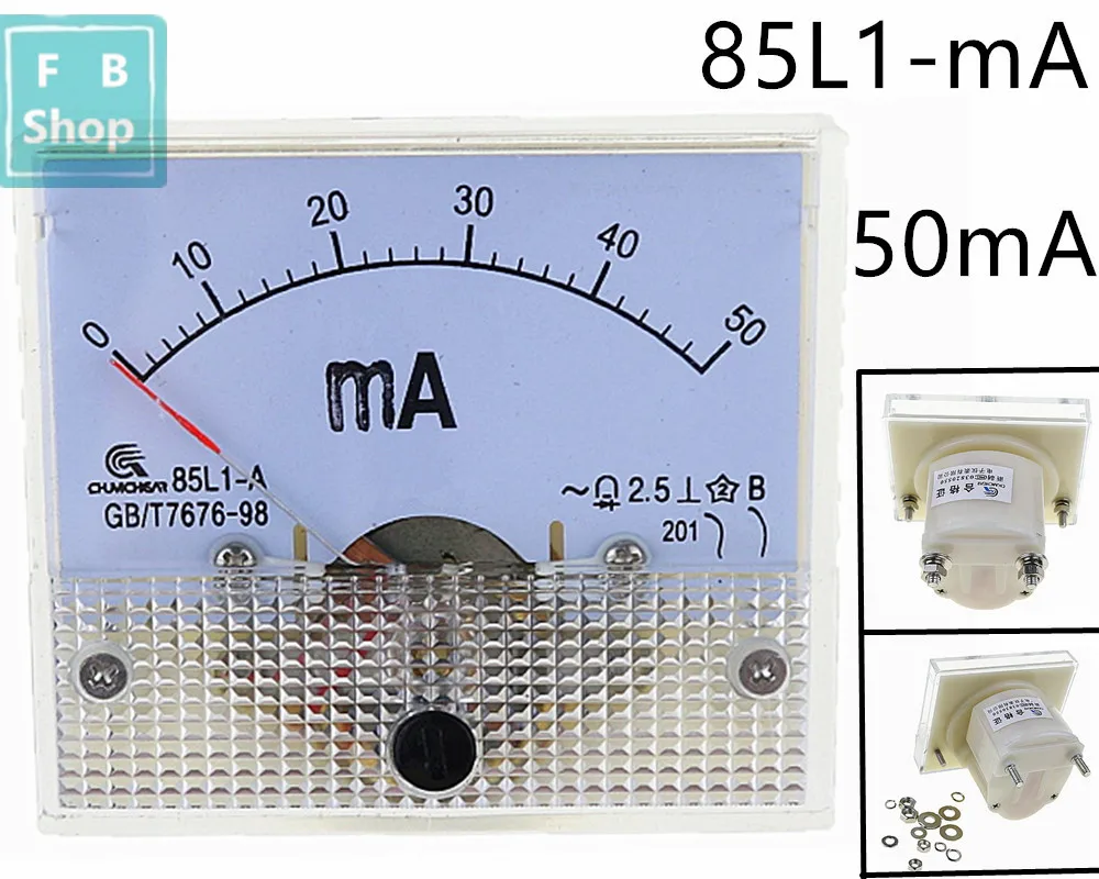 1 шт. AC 85L1-mA 0 ~ 50mA Белый пластиковый корпус Аналоговая Панель Амперметр |