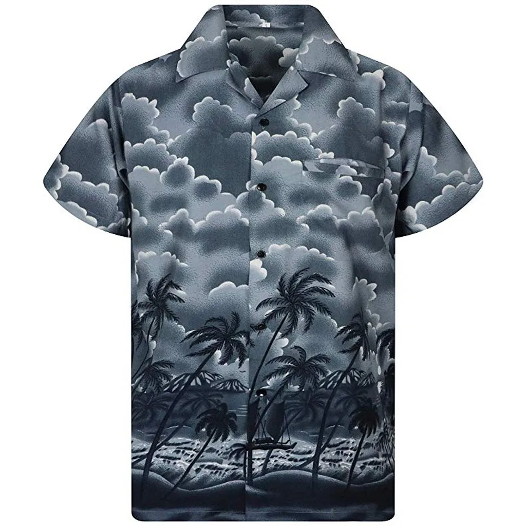 Плюс Размер Летняя мужская рубашка с принтом на пуговицах пляжная рубашка с коротким рукавом быстросохнущая блузка 3XL camisa masculina гавайская рубашка