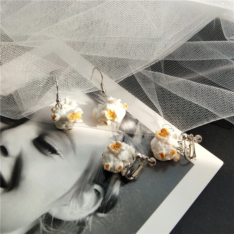 

Funny Cute Popcorn Fried Chicken Food Drop Earrings Unique DIY Handmade Creative Dangle Earrings for Women Fashion Jewelry Gift