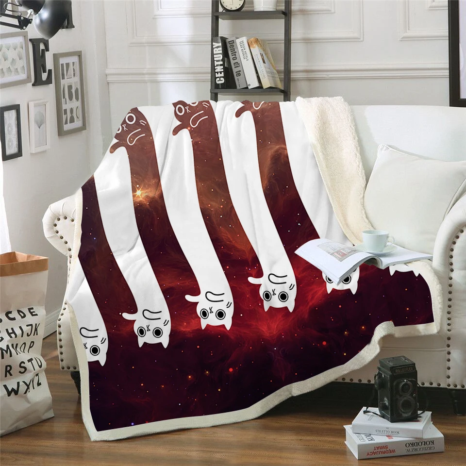 New 2019 Space Cats Line Printed Velvet Plush Throw