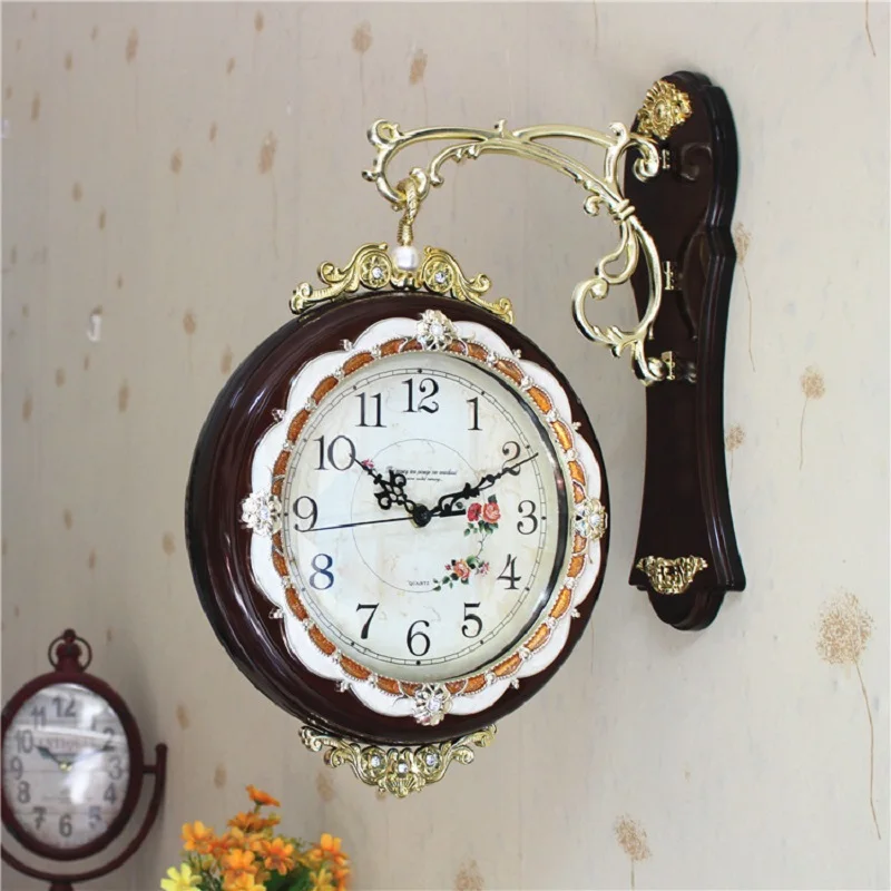 Двухсторонние настенные часы Saat Reloj модные беззвучные для гостиной кварцевые с