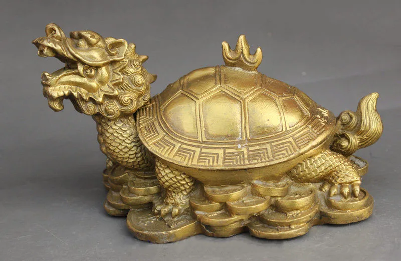 China Palace Brass Logneivty Dragon Turtle Tortoise Statue Incense