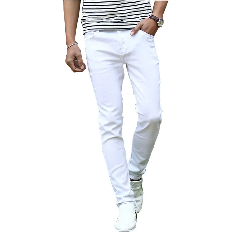 New Fashion Mens Designers Straight Cotton Stretch White Jeans Men ...