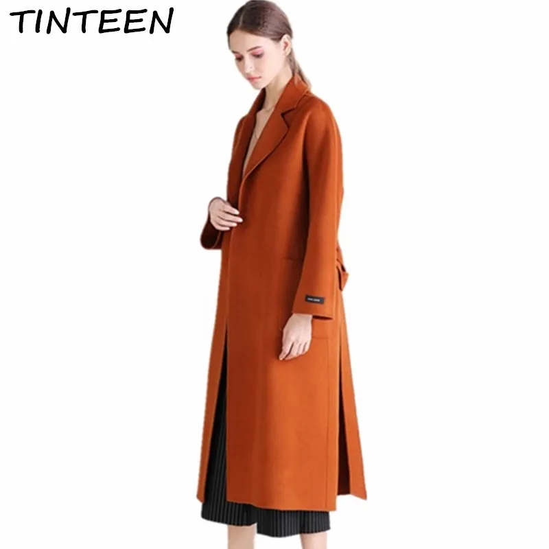 Chaud Gc129 Tinteen Hiver Turn 2018 Feminino Gold navy Automne Casaco De down Face Femmes Col caramel Mode Camel Laine Cachemire Double Manteau qq6TC