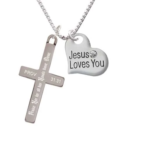 Large Jesus Loves You Heart - Praise Her - Cross Necklace (1)