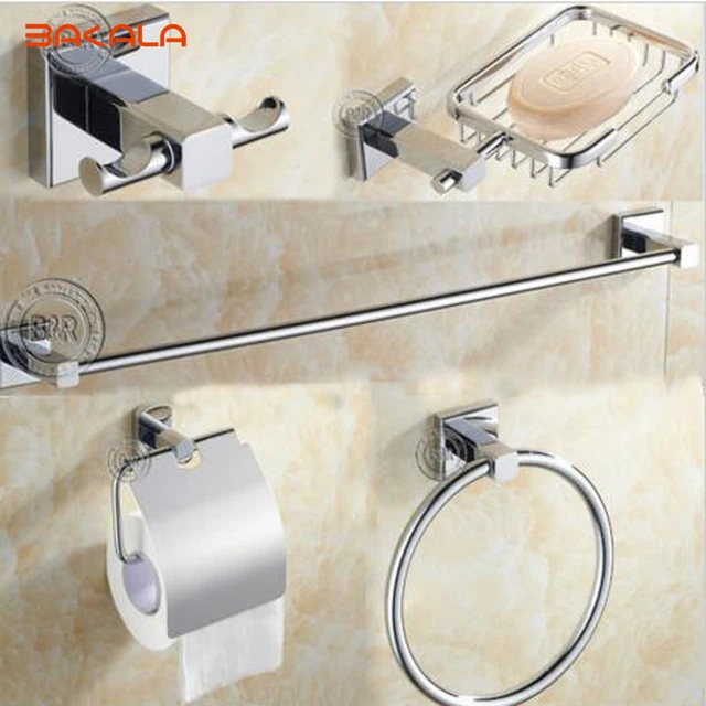 Bakala 5 Pcs Set Round Stainless Steel Bathroom Accessories Soap Bakala 5 Pcs Set Round Stainless Steel Bathroom Accessories Soap Dish Robe Hook Paper Holder Towel Bar