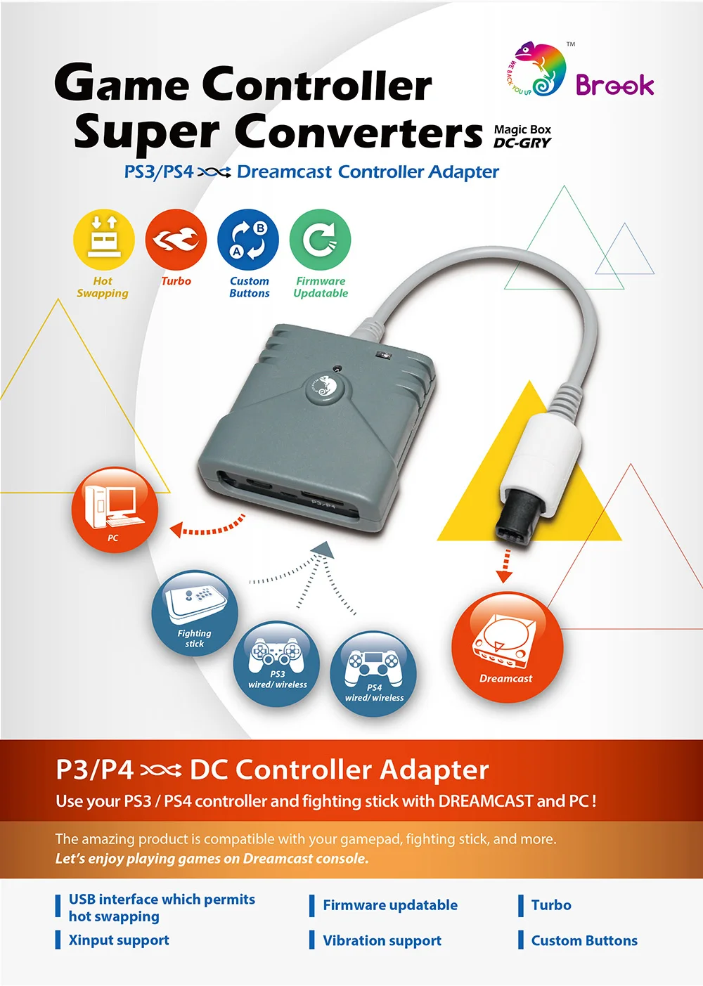Игровой контроллер Brook Super конвертер для PS3 для PS4 для ПК для SEGA Dreamcast консоль DC контроллер адаптер с вибрацией