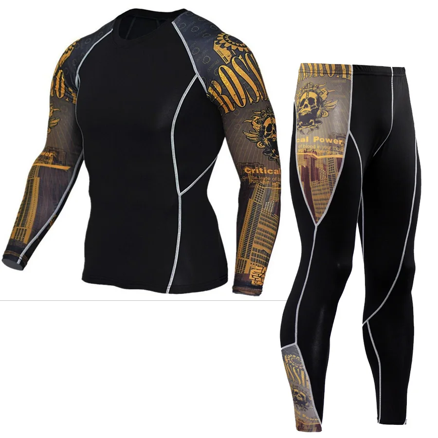 Mma rashguard Мужская многофункциональная футболка для фитнеса набор с 3D-принтом мужские брюки rashgard комплект - Цвет: 1