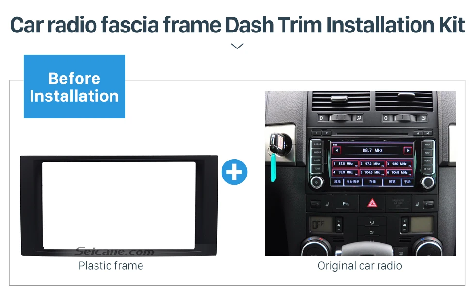 Before Installation Double Din VW Volkswagen Touareg Transporter T5 Multivan Car Radio Fascia Surround CD Fitting Kit Install Frame Trim Panel 