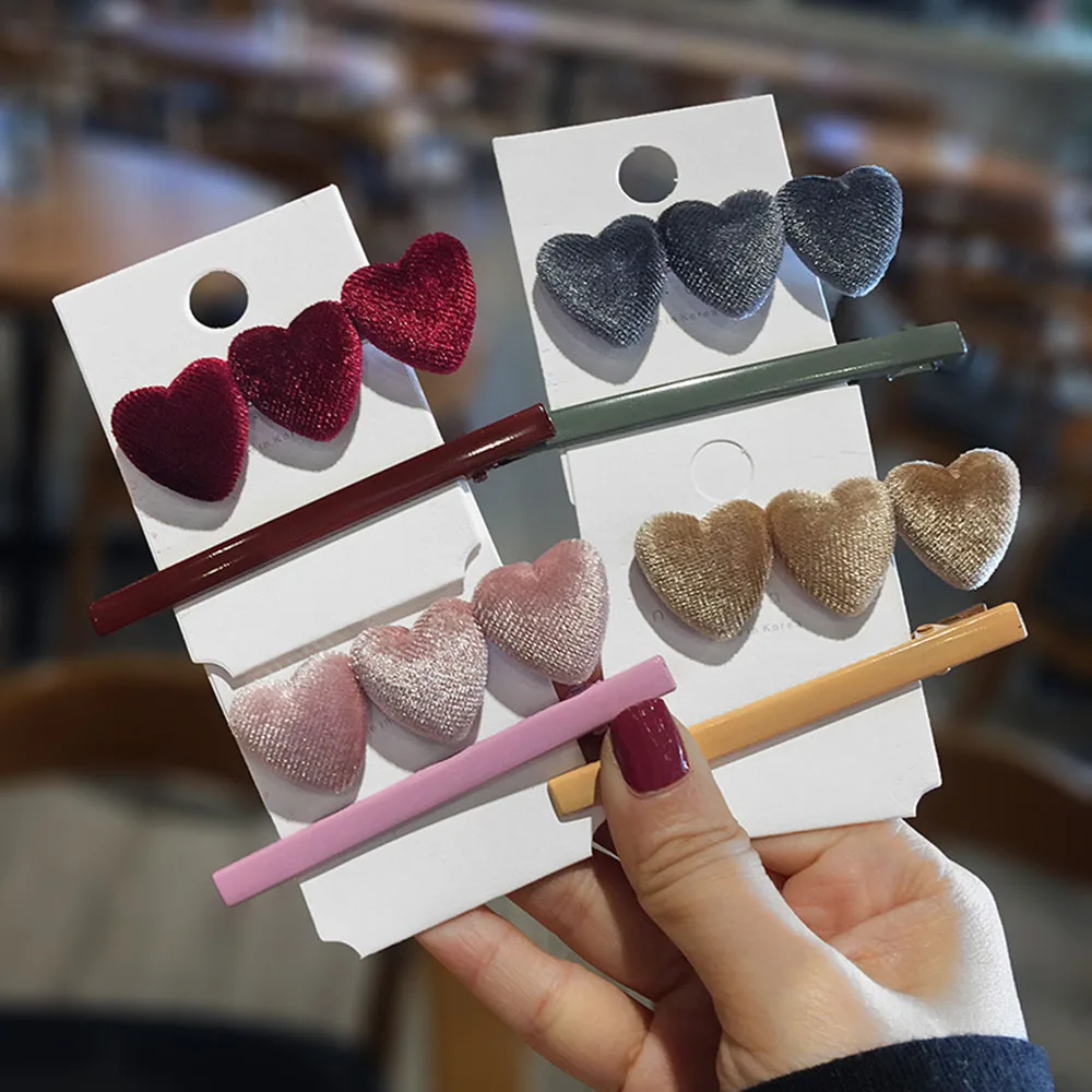 

New Fashion 1 Set Vintage Velvet Lovely Hairpin Set Korea Heart Shape Hair Clip Barrettes Hairpins Girls Women Hair Accessories
