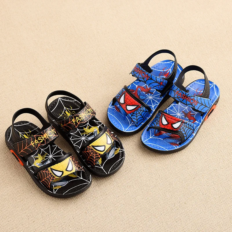 Модные сандалии для мальчиков с принтом Человека-паука; сандалии для маленьких мальчиков; пляжная обувь; детские летние сандалии