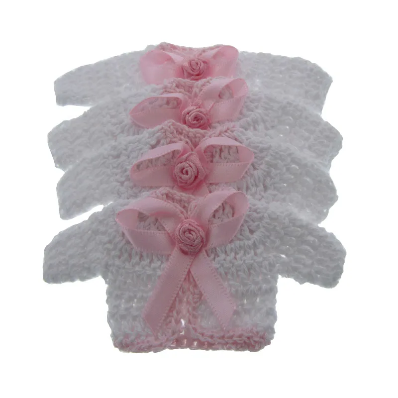 

12Pcs miniature crochet sweater flower ribbon baby shower baptism craft party decorations 5.0 x 9.5cm