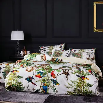 

Famvotar Unique Luxury Bedding Set Tropical Jungle Wild Animals Pattern Embroidery Duvet Cover Bed Set Flat Bed Sheet King Queen