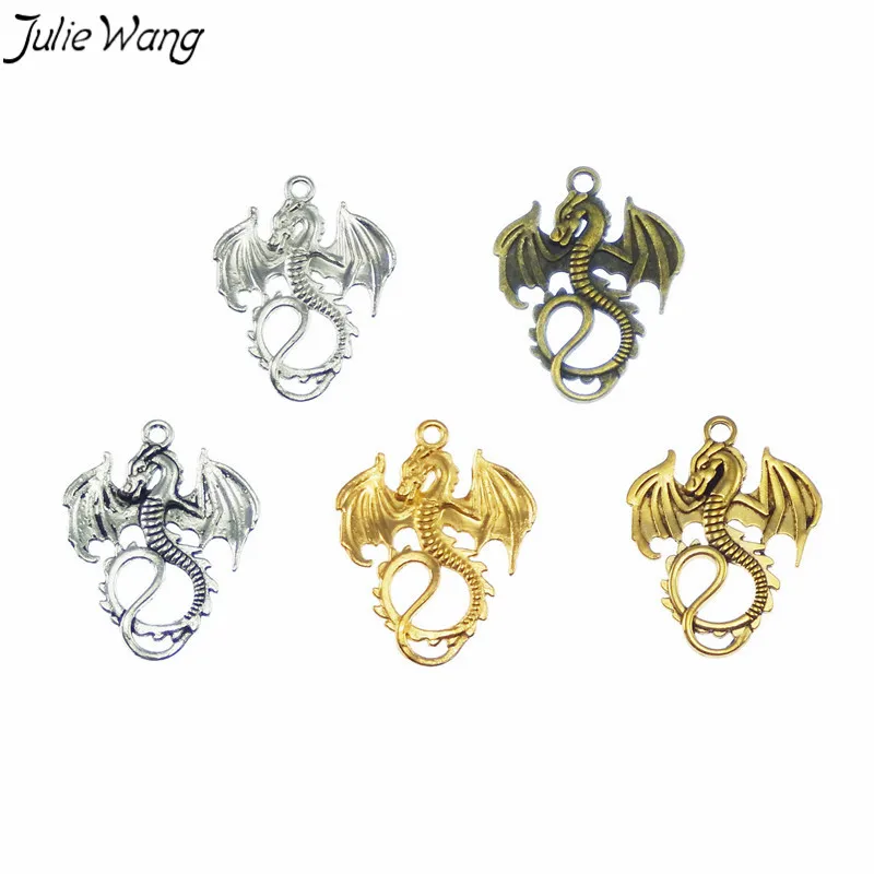 

Julie Wang 5PCS Mix Sale Multi Color Flying Drogo The Dragon Shape Small Pendant Charms High End Jewelry Trinket DIY Accessories