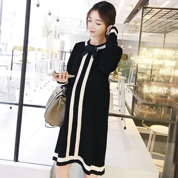 

Spring Knitted Tunic Dresses Pregnant Woman Long Sleeve Knit Wool Bowknot Tops Loose Dress Women Autumn Clothes
