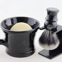 FS-черный набор для бритья/комплект, G2 синтетическая кисть 20 мм,#2 Черная керамическая кружка, мыло для бритья,# AMS201901