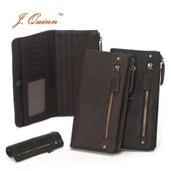 J. quinn Smart Для мужчин молнии бумажник портфель из коровьей кожи Бизнес HASP Для мужчин кошелек держатель кредитной карты для паспорта мягкий