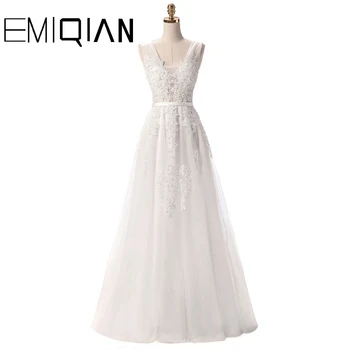 PROMO ESPECIAL ❤️ Vestido De novia blanco con escote en V, aplique largo hasta el piso, Espalda descubierta, sin mangas - discount item 38% OFF Bodas y eventos