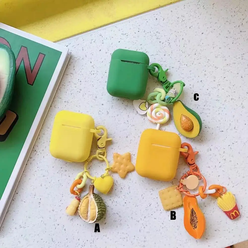 

Cute Fruit Decoration Key Ring Case Cover For Airpods Earphone Cases Soft Silicone shell Blutooth Headphone Cover For Air Pods