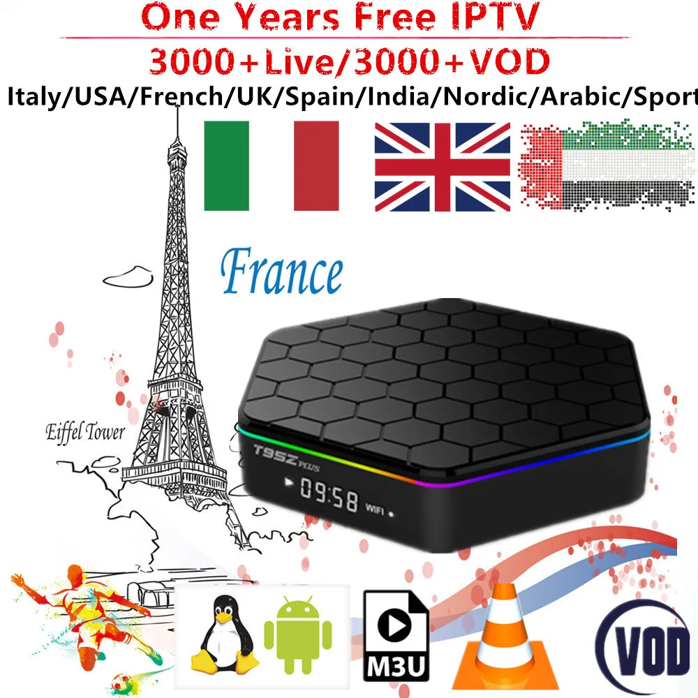 

French IPTV Box 1 Year Mediaset Premium Italy UK Germany Belgium Arabic Romania Android Smart TV Subscription With 3000 Channels