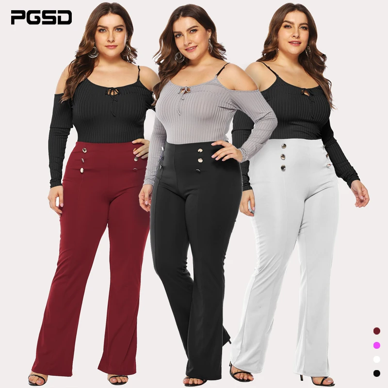 PGSD 2019 Новая мода Большой размер Женская одежда двубортные Повседневные Брюки расклешенные брюки чистый цвет брюки