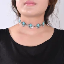 2016 nueva hot boho collar choker collar de plata de la joyería para las mujeres de moda de estilo étnico bohemio cuentas de turquesa estilo etnico