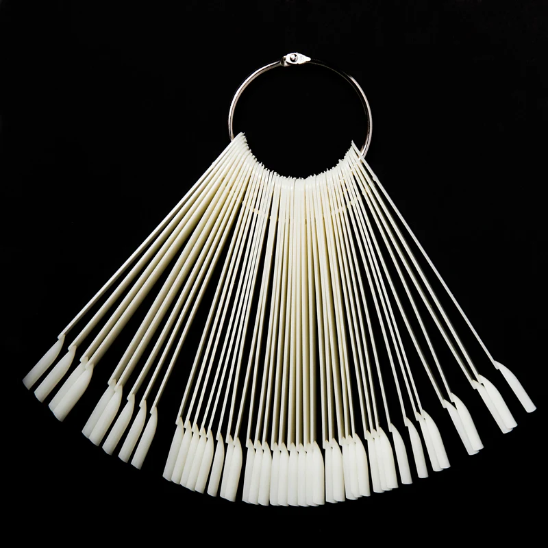 

50PCS False Nail Round Hoop Stick Practice for Polish Gel Showing ToolsTransparent/Natural Fan Board Display Nail Gel Art Tips