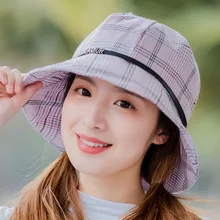 

2018 Rushed Bob South Korea Korean Fisherman Hat Lady Plaid New Spring And Summer Sun All-match Fashion Cap Student Tidal Basin