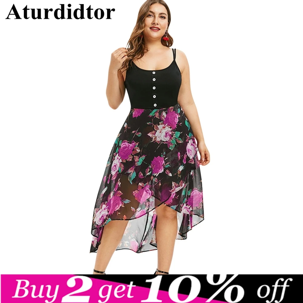

Plus Size Vacation Beach Dresses Women Spaghetti Strap Ankle-Length Floral Print Overlay Asymmetrical Long Dress Cover Up 5XL