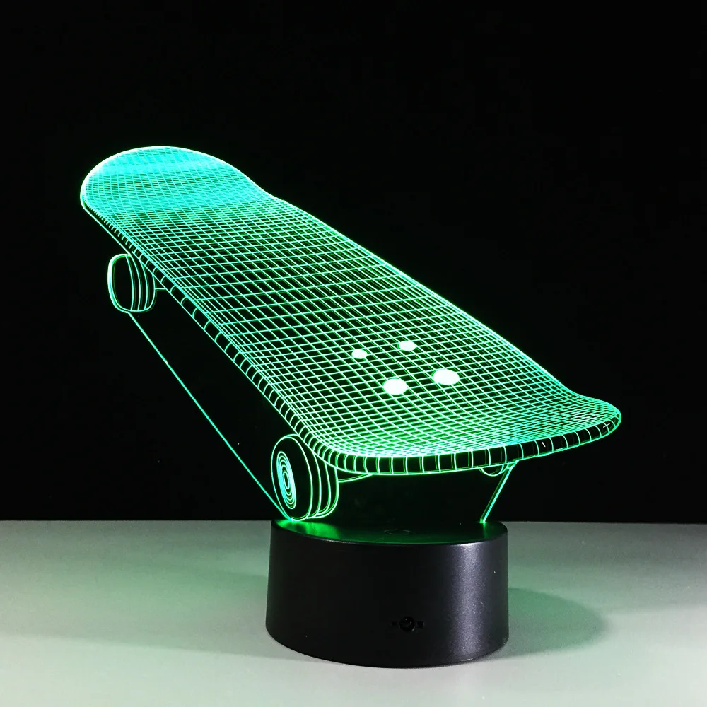 Скейт holograma 3D лампа скутер Luminaria Гостиная деко Подарки 7 цветов изменить lamparas де меса ночника подарок для детей