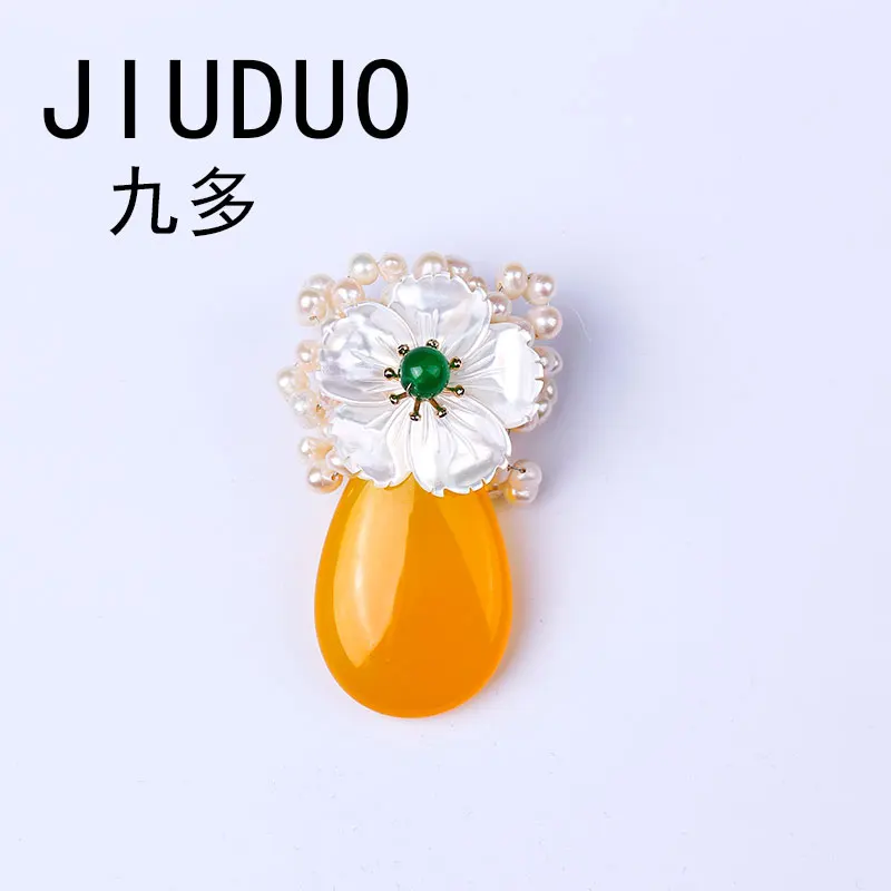 

JIUDUO Genuine New Fashion Unisex Heterotype Hrey 100% Natural freshwater Pearl crystal Nature Stone Tin Alloy Brooch Pin