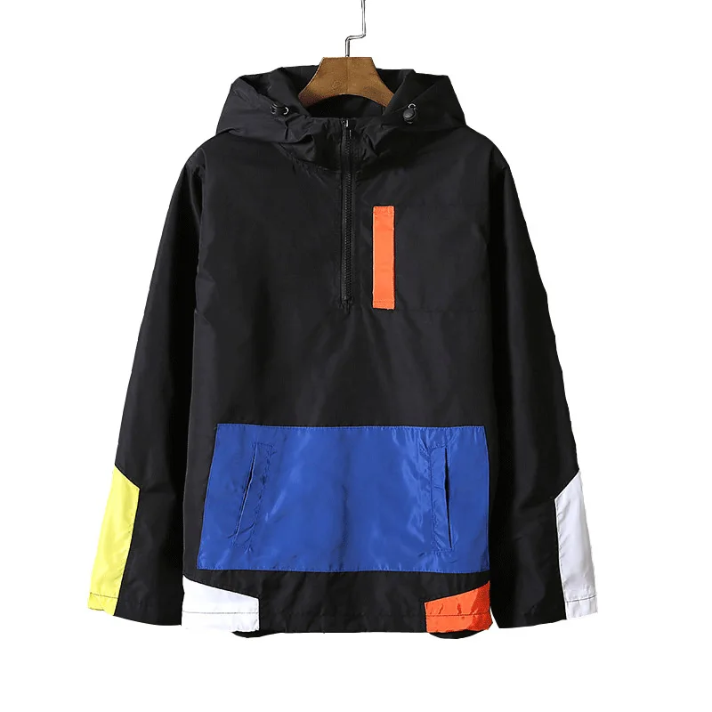 

2019 New Sping Jackets Men Patchwork Anorak Jacket Fashion Hip Hop Plus Size College Student Windbreaker Coat 5XL Casual Y