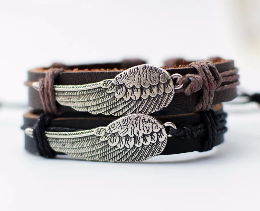 

Promotion leather bracelets Angel's Wing charm bracelet adjustable jewelry fit men and women drop shipping