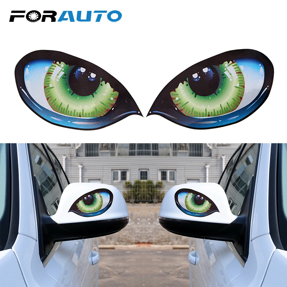 

FORAUTO A Pair 3D Eye Car Sticker Rear View Mirror Decal Stereo Reflective PET Car Styling For Auto Side Fender Creative